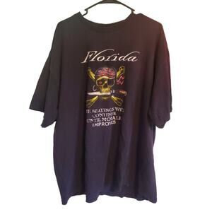 Vintage Y2k Florida Pirate Skull Biker Graphic Tee T Shirt Size 2XL